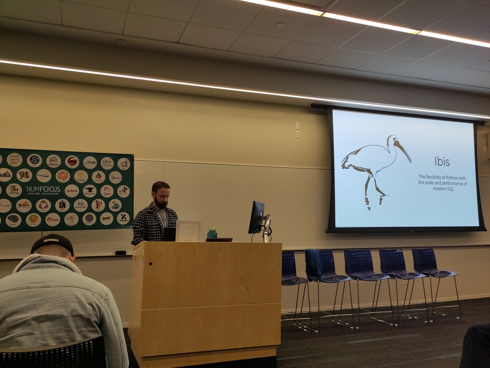 Photo of Gil Forsyth speaking about Ibis at PyDataNYC