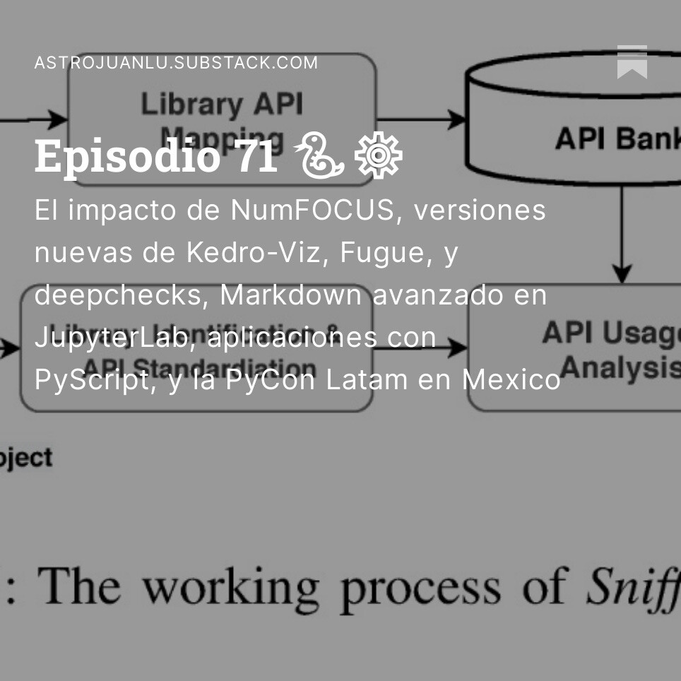 Noticias sobre Python y Datos de la semana, episodio 71 

En resumen: El impacto de NumFOCUS, versiones nuevas de Kedro-Viz, Fugue, y deepchecks, Markdown avanzado en JupyterLab, aplicaciones con PyScript, y la PyCon Latam en Mexico