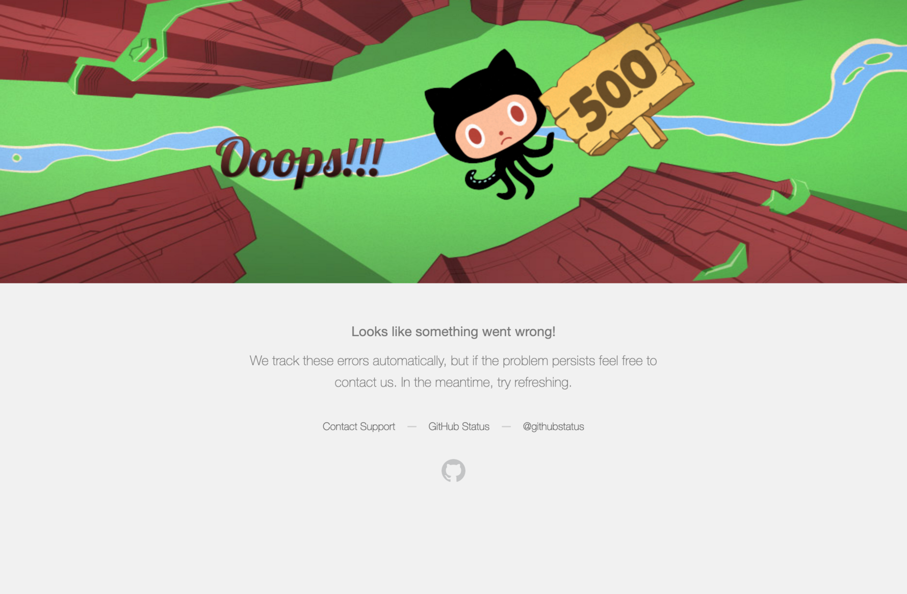 Screenshot of an Error 500 page on GitHub