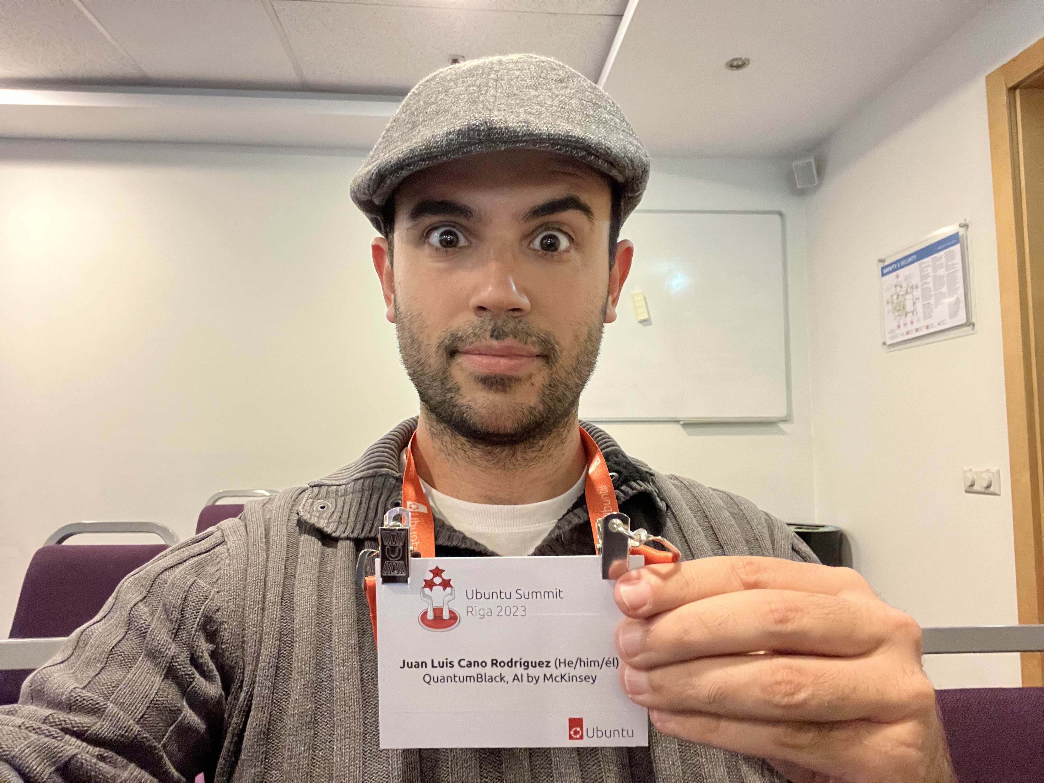 Selfie of a man with a funny hat staring at the camera