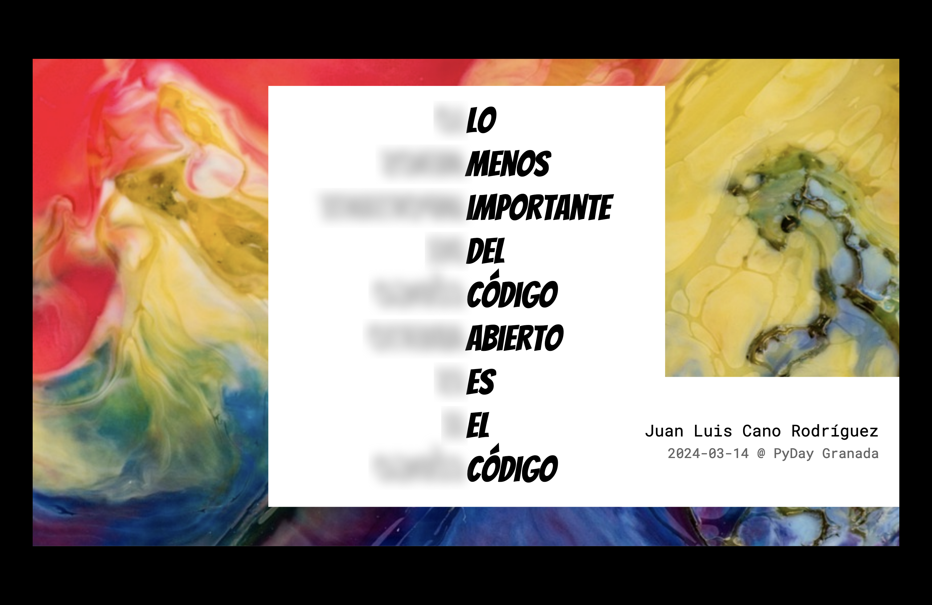 Diapositiva de título "Lo menos importante del código abierto es el código"